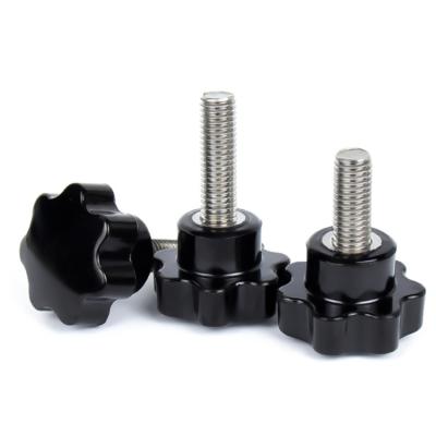 China High Precision Round Black Knurled Screw Clamping Knob Bolt Star Plastic Key Knobs With Threaded Stud for sale