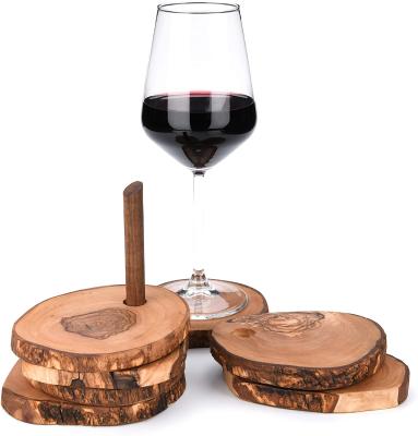 China Sustainable Natural Hand - Carved 6 Olive Wood Coasters for Drinks for sale