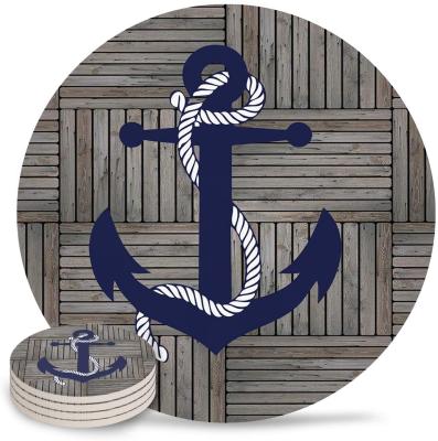 China Vintage Retro Europe Navy Anchor Stone Nautical Absorbent Drink Coaster Wood Slices for sale