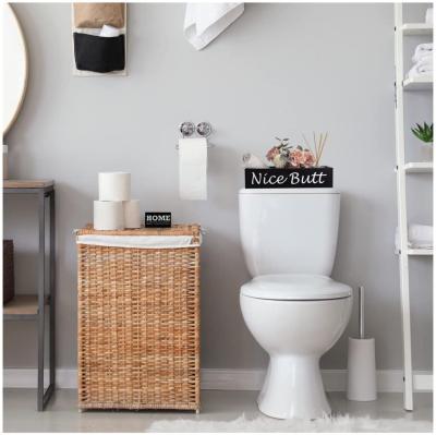 China Nice Wooden Bathroom Decor Europe Toilet Paper Storage Butt Box With Funny Sayings for sale