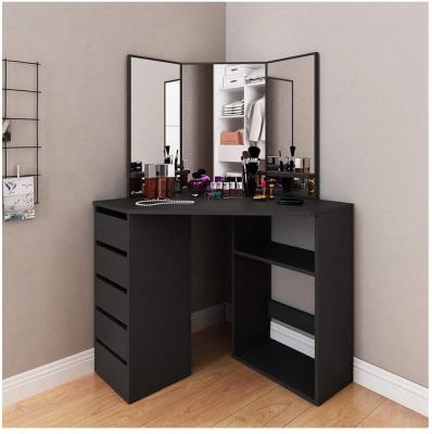 China Foldable Corner Dresser Desk Dressing Makeup Vanity Table With 3-Panel Mirror for sale