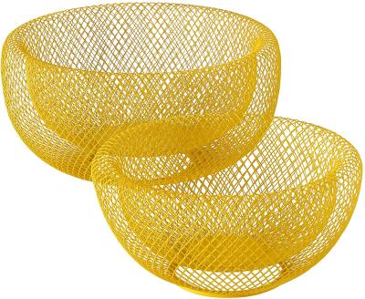 China Modern Wire Mesh Fruit Bowl Set Disposable Double Wall Construction Yellow Metal for sale