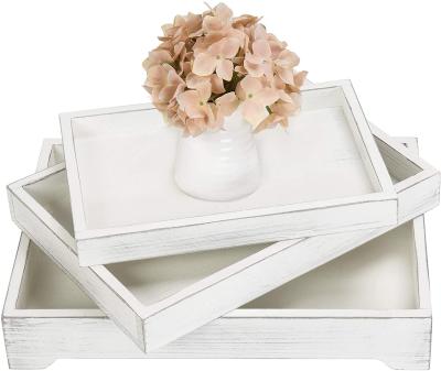 China Home Office Decoration Set Of 3 Vintage Nesting White Wood Serving Breakfast Trays for sale