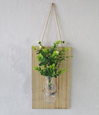 China New classic/postmodern wall hanging glass vase with wooden base for hydroponics plant for sale