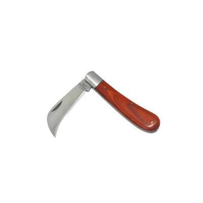 China Non-Changeable Mushroom Hunting Knife Solid Wood Handle Curved Blade Folding Garden Knife Grafting Pruning Knife for sale