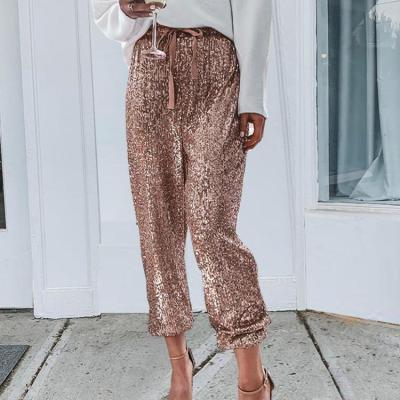 China Anti-wrinkle woman sequin pants lounge pants high waist pants for sale