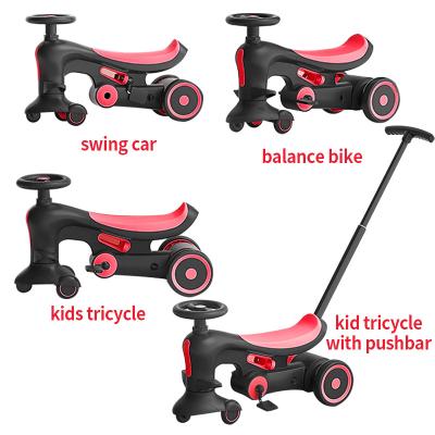 China Ride On Toy China 4 In 1 Ride Bustle Car Kids Balance Bike Baby Tricycle With Putter Swing Car For Kids for sale