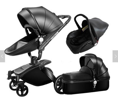 China Hot New PU Leather Mama Leather Egg Shape 360 ​​Rotate Free Swivel Infant Baby Stroller 3 in 1 for sale