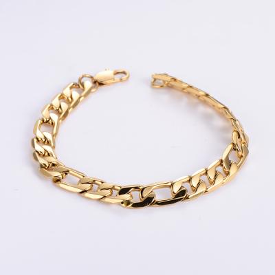 China Big Hiphop pulseras de hombre 18k gold plated stainless steel mens figaro chain bracelet for sale