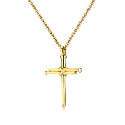 China China religious jewelry supplier gold plated cross necklace men stainless stud pendant collares de acero for sale