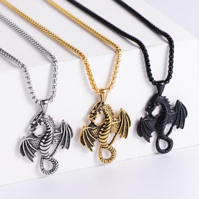 China Vintage 3 Colors Silver 18k Gold Jewelry Viking Stainless Steel Viking Stainless Steel Charms Black Dragon Pendants For Necklace Men for sale