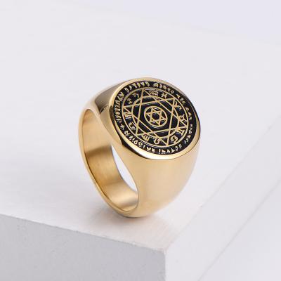 China vintage anillos de acero mens 18k stainless gold plated solomon seal star of david seal ring for sale