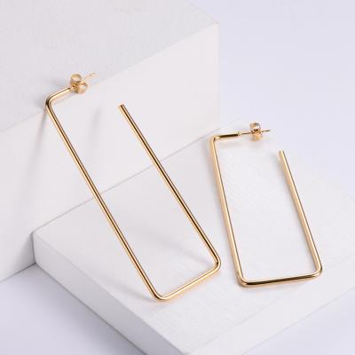 China FASHIONABLE cheap wholesale acero stainless gold plated jewelry 3 inch rectangle circle earrings for sale