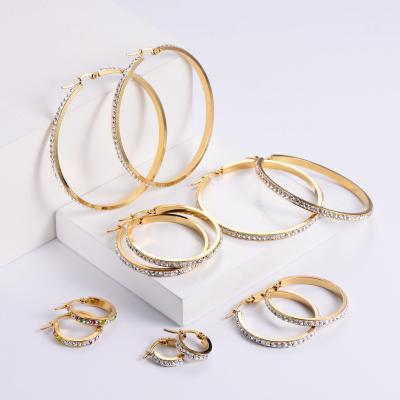 China Accessories TRENDY Jewelry Large Stainless Steel Bling Rhinestone Round Circle Hoop Earrings For Women Girls for sale