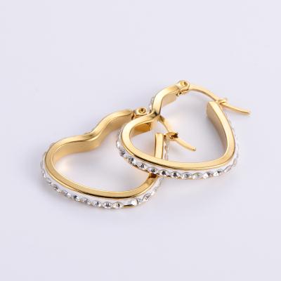 China FASHIONABLE gold jewelry wholesale joya de mujer small rhinestone heart huggie circle earrings for women for sale