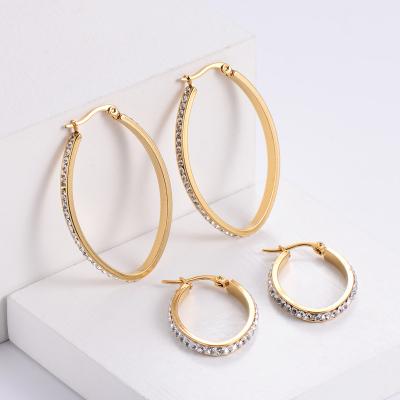 China FASHIONABLE Oval Stainless Steel Rhinestone Earring Jewelry Women Joyas de Acero for sale