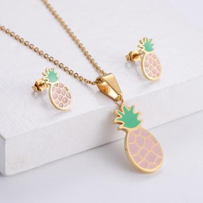 China Latest TRENDY Colorful Hawaiian Friend Little Girls Pineapple Stainless Steel Jewelry Set for sale