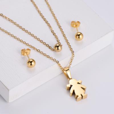 China CLASSIC AMI cheap gold plated simple cute girls stainless steel necklace and earrings jewelry set for sale