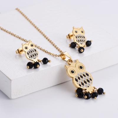 China New Designs Owl AMI Designs Stainless Steel 18k Gold Owl Jewelry Sets Stud Earrings and Necklaces for sale