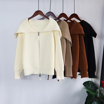 China Viable zipper up women's sweater cardigan knitted solid color zipper knitwear cropped apparel for woman Autumn Winter 2021 for sale