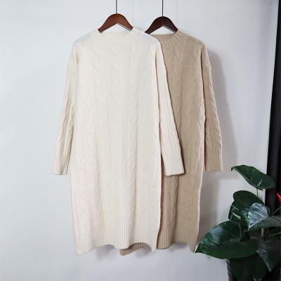 China 2021 Winter Women's Sweater Dress Women's Clothing Solid Color Solid Color Thick Cable Long Sleeve Crewneck Knitted Dresses For Ladies for sale