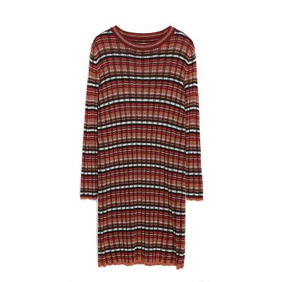 China Anti-Wrinkle Fashion Multicolor100% Merino Wool Space Dyed Knitted Mini Knit Dress for sale