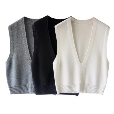 China Custom OEM 100% Wool V-Neck Plus Size Loose Fit Knitted Sweater Vest Sleeveless For Women for sale