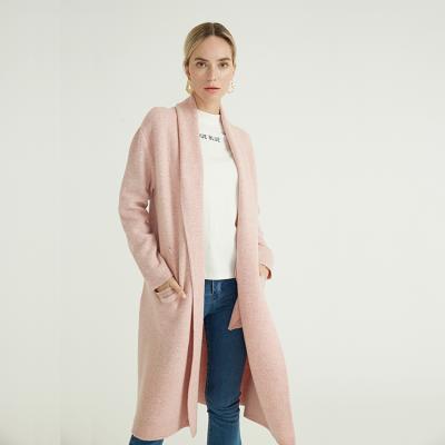 China Anti-wrinkle Merino Wool Fabric Autumn Winter Chunky Women's Length Pink 2020 Long Knitted Coats For Ladies for sale