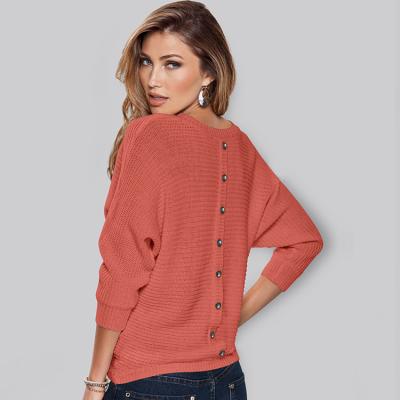 China Accepet custom women's button back detail knitted long sleeve crew neck plus size sweater wear 2021 autumn winter clothes for women for sale