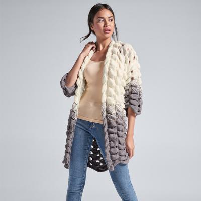 China Wholesale 2021 Chunky Women Stylish Breathable Winter 3/4 Long Sleeve Gradient Design Knitted Cardigan Sweater for sale