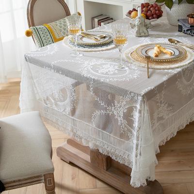 China Viable French romantic white jacquard wedding decoration lace tablecloths for polyester tablecloth for sale