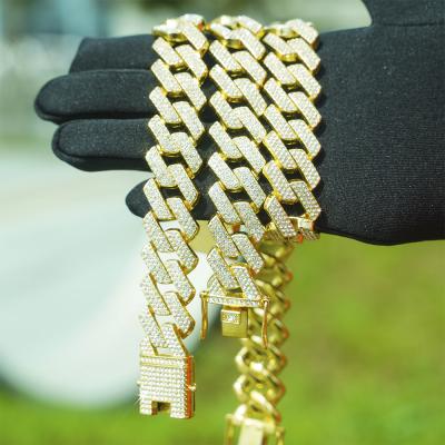 China Wholesale Gold Hiphop Jewelry 20 Mm Cuban Link Chain Cuban Link Chain Bracelet For Men Necklace for sale