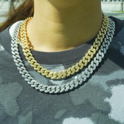 China Miami Cuban Link Chain Bracelet Necklace Diamond White Gold Chain Cuban Link Chain Necklace Hip Hop Jewelry Wholesale Hiphop for sale