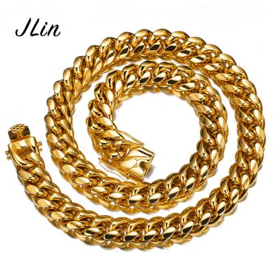 China Hip Hop Wholesale 14k Gold Cuban Link Chain Bracelet Necklace Stainless Steel Cuban Jewelry for sale