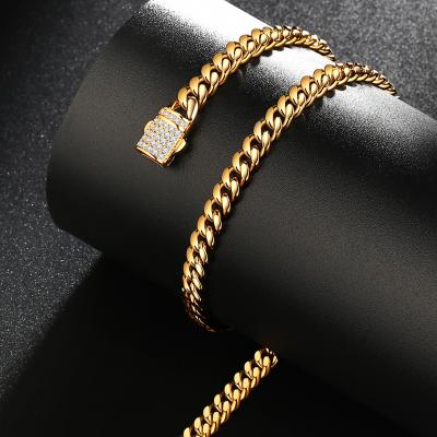 China Wholesale Hip Hop Hip Hop Iced Out Cuban Link Chain Micro Pave Cuban Link Chain Mens Necklace Stainless Steel Jewelry for sale