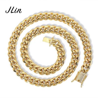 China Wholesale Stainless Steel Cuban Link Diamond Chain Cuban Link Necklace Gold Hiphop Hip Hop Miami Cuban Chains For Men Jewelry for sale