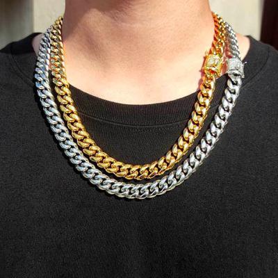 China Wholesale Hiphop Hip Hop Zinc Alloy Gold Plated Stainless Steel Je Gold Ice Gold Chain Cuban Chain Necklace Cuban Chains Necklace for sale