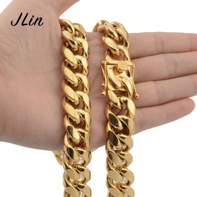 China Wholesale Hip Hop Gold Cuban Chain Necklace Iced Out Cuban Link Chains Necklace Stainless Steel Jewelry For Men for sale