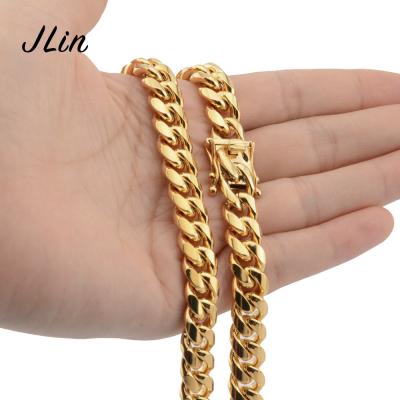 China Men's Diamond Cuban Link Chain Necklace Men's Stainless Steel Jewelry Hip Hop Wholesale Hiphop Fork Chain Necklace for sale