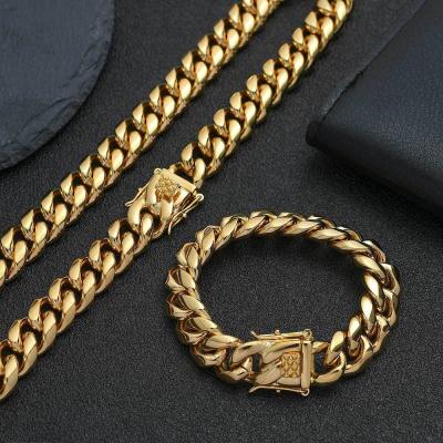 China Wholesale Cuban Link Chain Necklace Stainless Steel Jewelry Hiphop Hip Hop Diamond Chain Cuban Cuban Baguette for sale