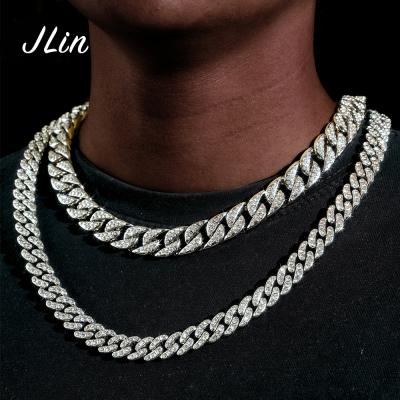 China Miami Cuban Link Chain Bracelet Necklace Diamond White Gold Chain Cuban Link Chain Necklace Hip Hop Jewelry Wholesale Hiphop for sale