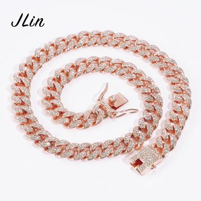 China Wholesale Hiphop Hip Hop Jewelry CZ Iced Out Cuban Link Chain Copper Cuban Chain Iced Out Cuban Chain Necklace for sale