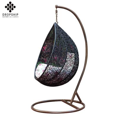 China DS-ES0001 Outdoor Furniture Factory OEM Customized Logo Outdoor Garden With Hanging Cushion Rattan Egg Shaped Nest Swing Patio Swings for sale