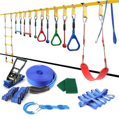 China DS-S1005 2020 Outdoor Sport Cheap Backyard Obstacle Course Outdoor Monkey Bars Hanging Fitness Ninja Warrior Slackline Set Strap for sale