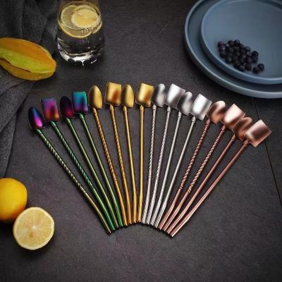 China Viable creative lengthened thickened multicolor tea Straw Spoon milk teaspoon drinks 304 stainless steel cold spoon household for sale