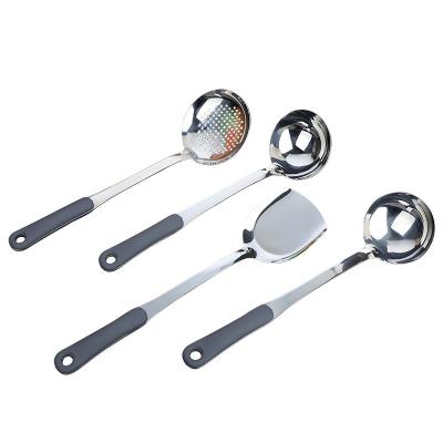 China Durable Stainless Steel Silicone Handle Tableware Set Soup Shell Leakage Household 4 Pieces Heat Proof Kitchenware Cooking Spatula Gift for sale