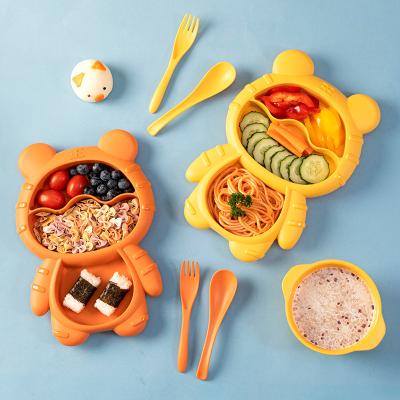 China Kids Tiger Dinnerware Set Cute Baby Spoon Viable Cute Fork Plate High Capacity Kitchenware Plastic Anti Fall Division Hot Dish for sale