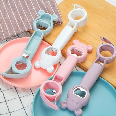 China PP 420 Stainless Steel Bottle Opener Viable Bear Shaped Creative Plastic Drink Can Beer Feeder Can Opener Practical Kitchenware for sale