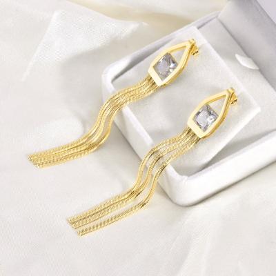 China Trendy Fashion Stainless Steel Jewelry Luxury Fine Zircon Iced Out Square Band Diamond Gold Tennis Chain Earrings for sale