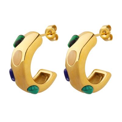 China Fashion TREND Jewelry Pure Gold Plating with Opal Earrings Turquoise Hoop Earrings for sale